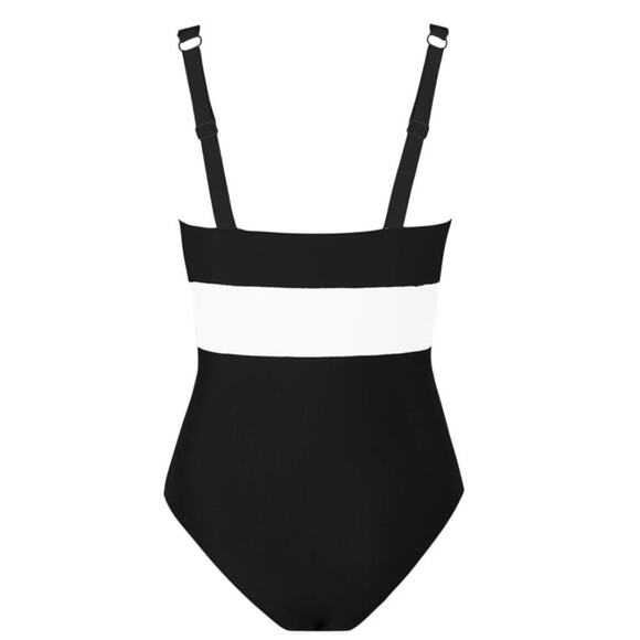 CUPSHE Women’s 1 Piece Swimsuit L Black White Colorblock Deep V Neck Wide Strap - Picture 5 of 9
